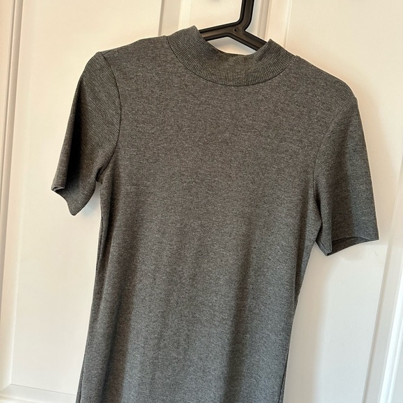 NEW ZARA Ribbed Stretchy Grey Dress Midi High Collar Turtleneck Basic - Picture 4 of 4